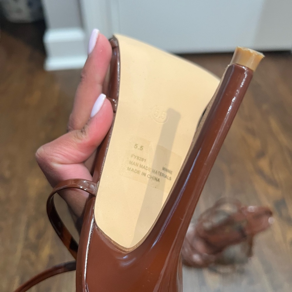 Brown Strappy Women's Heels - Picture 3 of 5